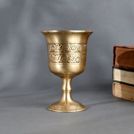 Vintage Brass Engraved Cup Handcrafted Decorative Goblet for Decor