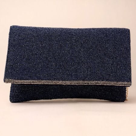 Midnight Luxe Hand-Beaded Sling Bag with Gold Chain Strap