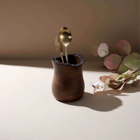 Artisan Wood Spoon Stand with Natural Edge