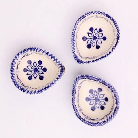Premium Blue and White Ceramic Diwali Diya For Temple Decoration-Pack of 3