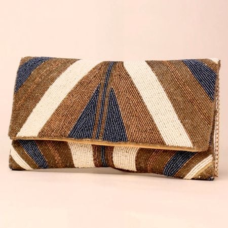 Sahara Mirage Beaded Foldover Clutch with Luxe Chain Strap