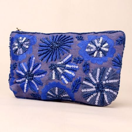Twilight Petals Embroidered Sequin Pouch