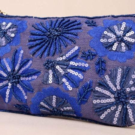 Twilight Petals Embroidered Sequin Pouch