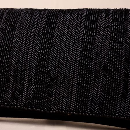 Noir Elegance Chevron Beaded Clutch with Chain Strap