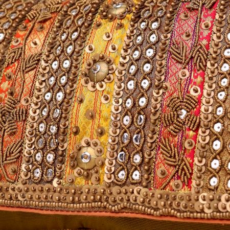 Regal Radiance Multicolor Embroidered Clutch with Mirror Work & Chain Strap