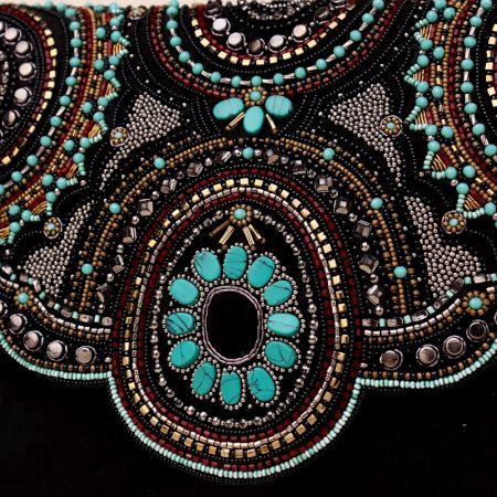 Majestic Medallion Hand-Beaded Clutch with Gold Chain Strap