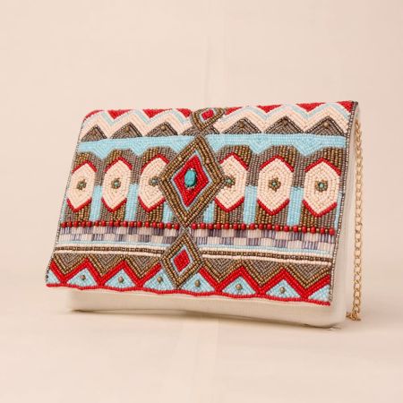 Boho Mirage Embroidered Clutch with Chain Strap