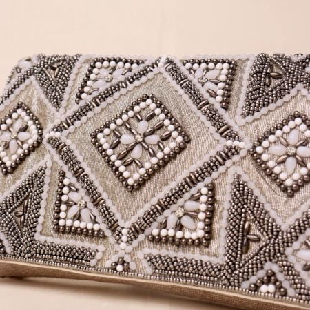 Imperial Gleam Hand-Embroidered Clutch with Chain Strap