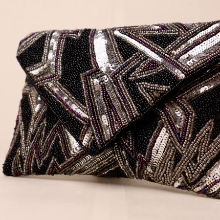 Cosmic Dusk Sequin Envelope Clutch with Detachable Chain Strap