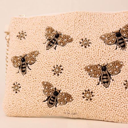 Queen Bee Hand-Beaded Clutch with Elegant Chain Strap