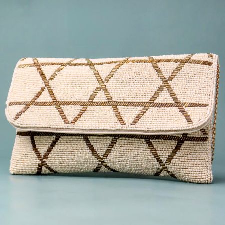 Geometric Grace Hand-Beaded Clutch with Elegant Chain Strap