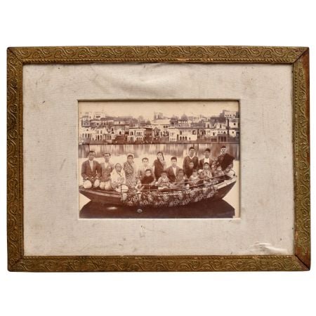 Indian Painting Of Boat Riding Sitting Many Family Members From Banaras