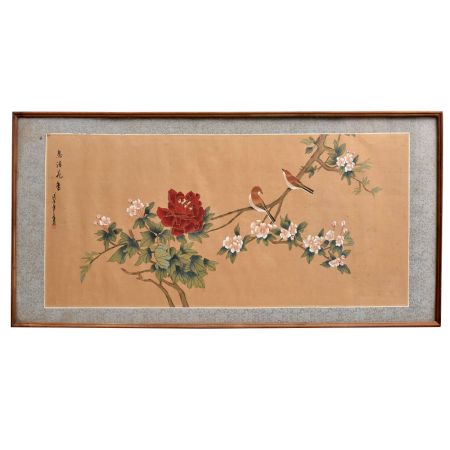 Natural Painting Scene Of Flowers And Birds With Art Work