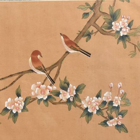 Natural Painting Scene Of Flowers And Birds With Art Work