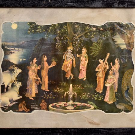 Painting Of Lord Krishna With Cow and Monkey Many more