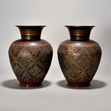 Vintage Flower Pot With Red Enamel Work