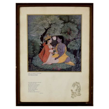 Radha and Krishna in the Forest Kangra School Framed Paper Print with Poem by Chandi Das