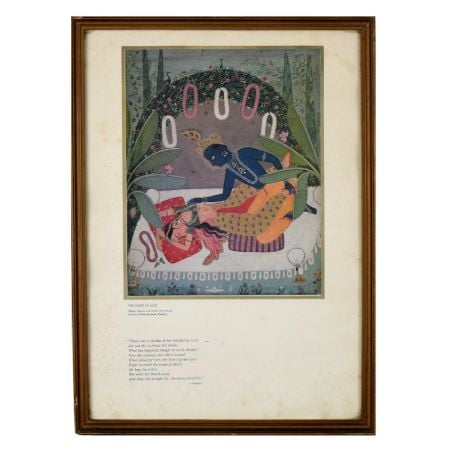 The Night of Love Radha and Krishna Mewar School Framed Paper Print with Poem by Vidyapati