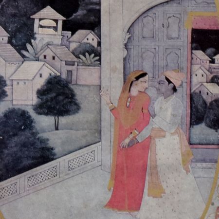 The Month of Asadh Kangra School Monsoon Scene Framed Paper Print with Poem by Kalidas