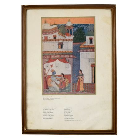 Samyoga Sringara Rajasthani Bundi School Krishna and Radha Framed Paper Print with Poem by Vidyapati