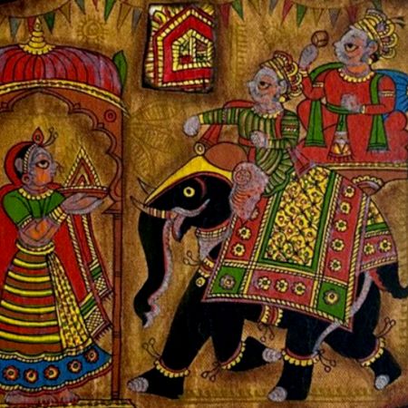 Wedding Procession Phad Painting Raw Colour on Cloth Traditional Rajasthani Art