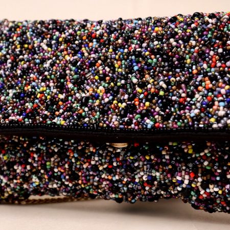 Handmade Multicolor Beaded Clutch Bag with Chain Strap – Statement Party Sling