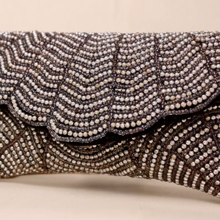 Chevron Beaded Scallop Flap Sling Bag – Handcrafted Statement Evening Clutch