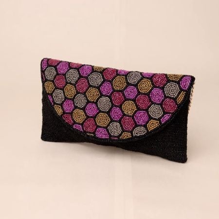 Hexagon Beaded Party Sling Bag – Multicolor Handcrafted Evening Clutch