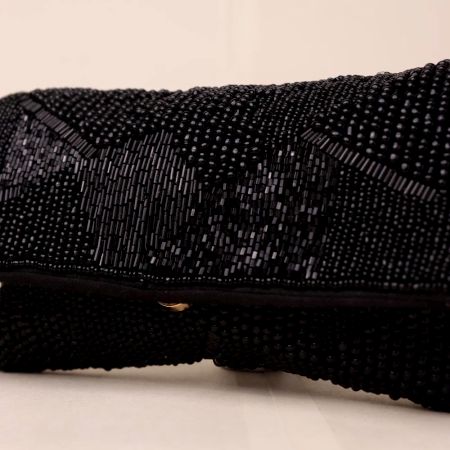 Black Beaded Evening Clutch – Handcrafted Party Sling Bag with Chain Strap