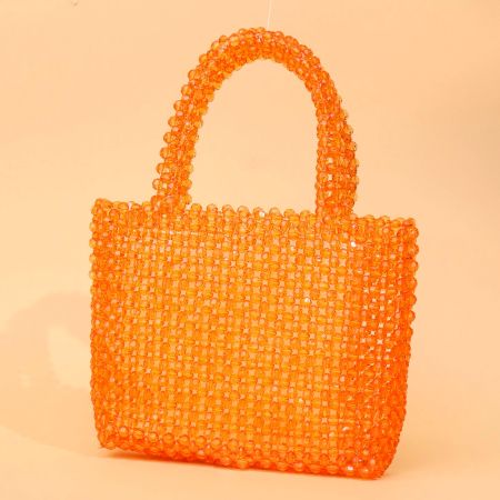 Handmade Orange Beaded Tote Bag – Stylish Transparent Bead Handbag for Women