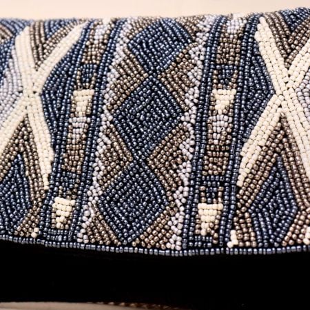 Midnight Mirage Beaded Sling Clutch with Gold Chain Strap