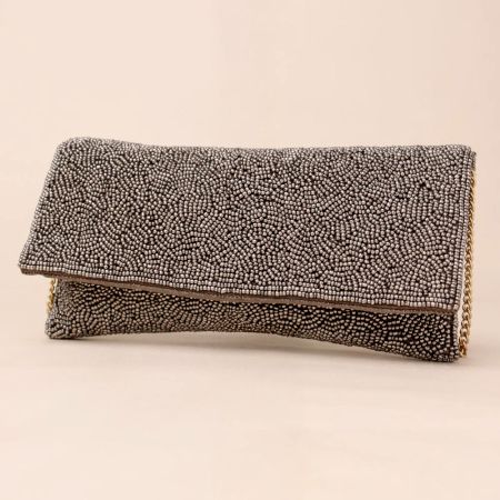 Celestial Spark Beaded Evening Sling Clutch with Gold Chain Strap