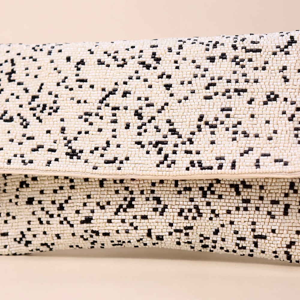 Monochrome Mist Hand-Beaded Sling Bag with Gold Chain Strap