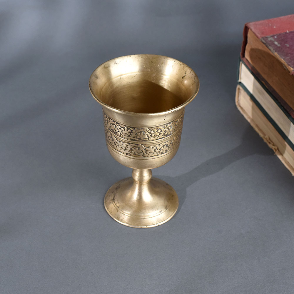 Vintage Brass Engraved Cup Handcrafted Decorative Goblet for Decor