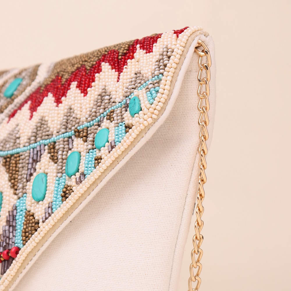 Tribal Muse Embellished Clutch with Gold Chain Strap