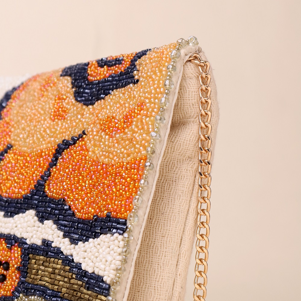 Floral Reverie Hand-Beaded Sling Clutch with Chain Strap