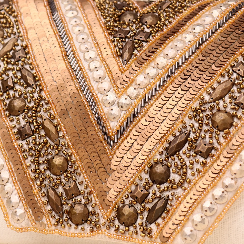 Golden Mirage Hand-Embroidered Party Clutch with Chain Strap
