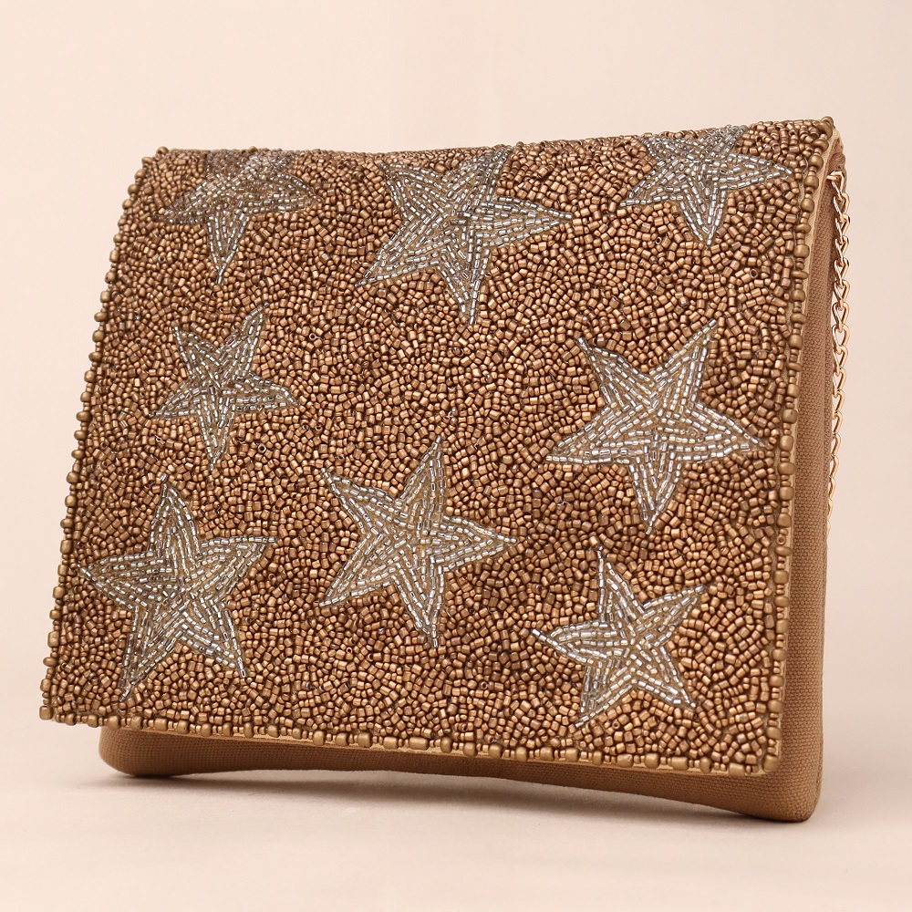 Celestial Spark Beaded Evening Clutch with Chain Strap