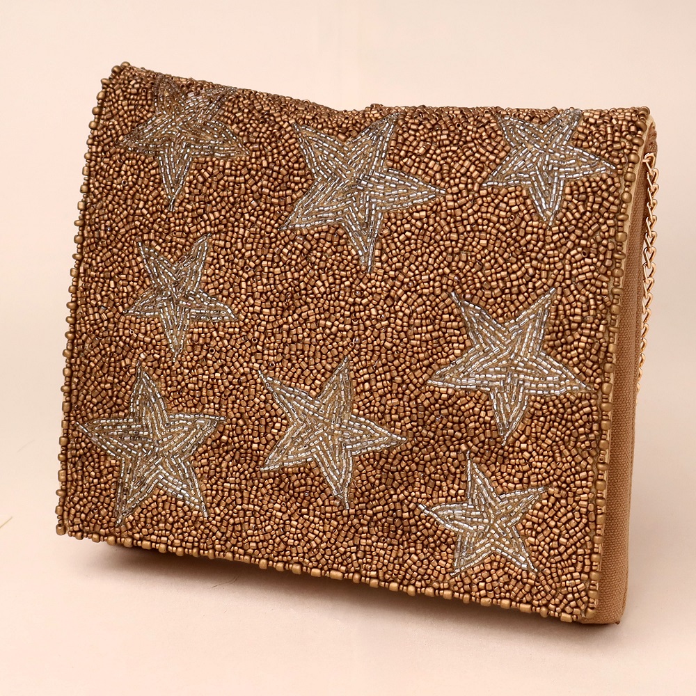 Celestial Spark Beaded Evening Clutch with Chain Strap