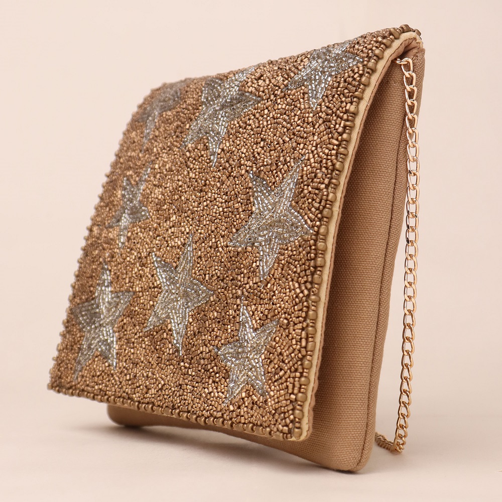 Celestial Spark Beaded Evening Clutch with Chain Strap