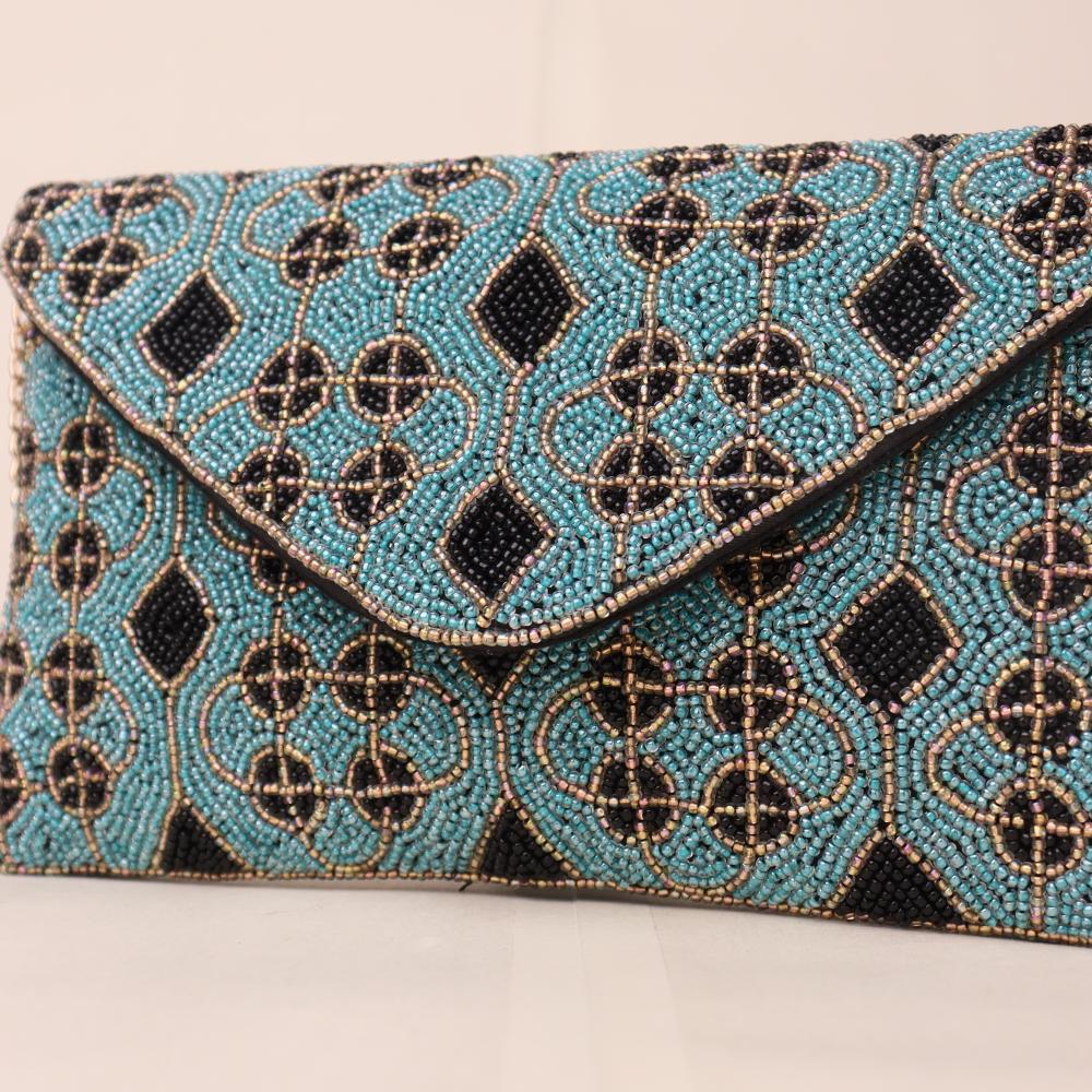 Midnight Tapestry Beaded Clutch with Elegant Chain Strap