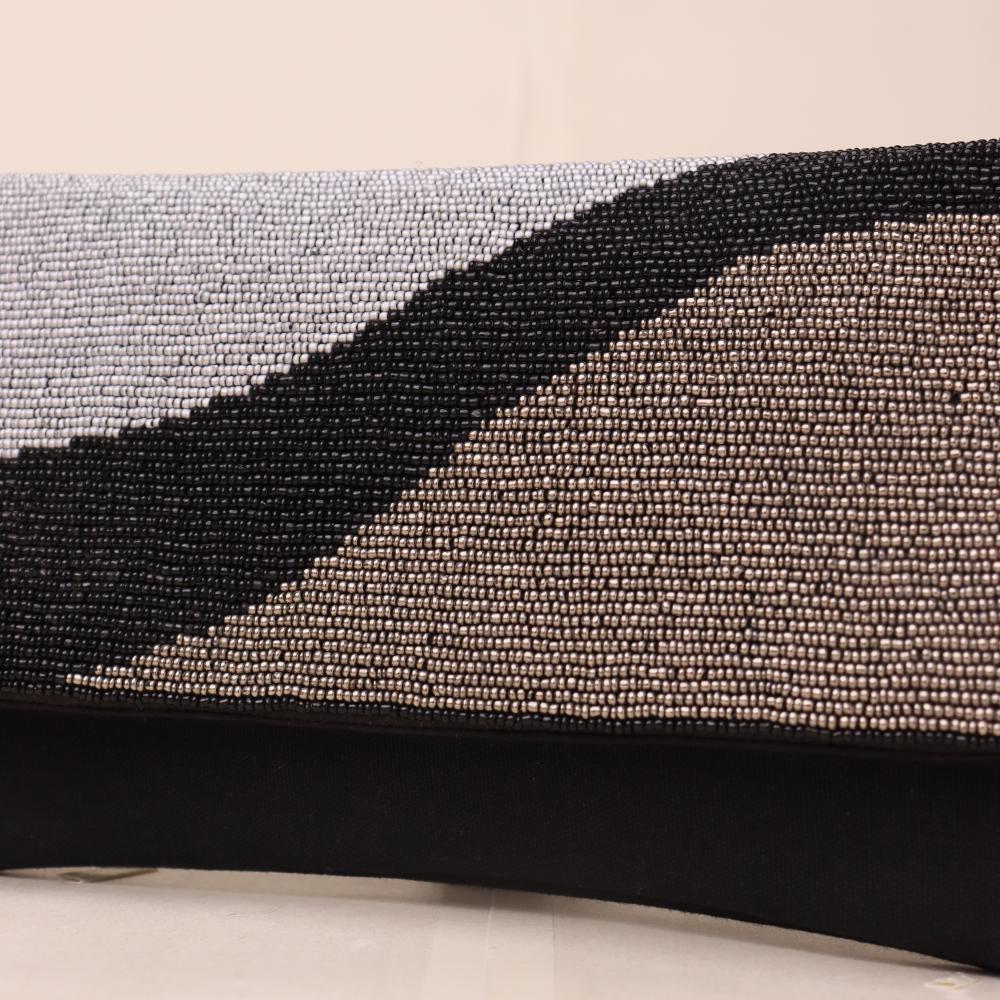 Midnight Rhythm Beaded Clutch with Detachable Chain Strap