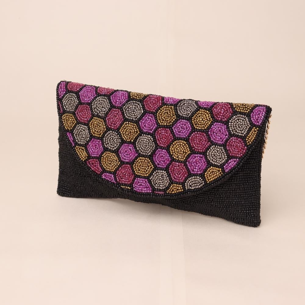 Hexagon Beaded Party Sling Bag – Multicolor Handcrafted Evening Clutch