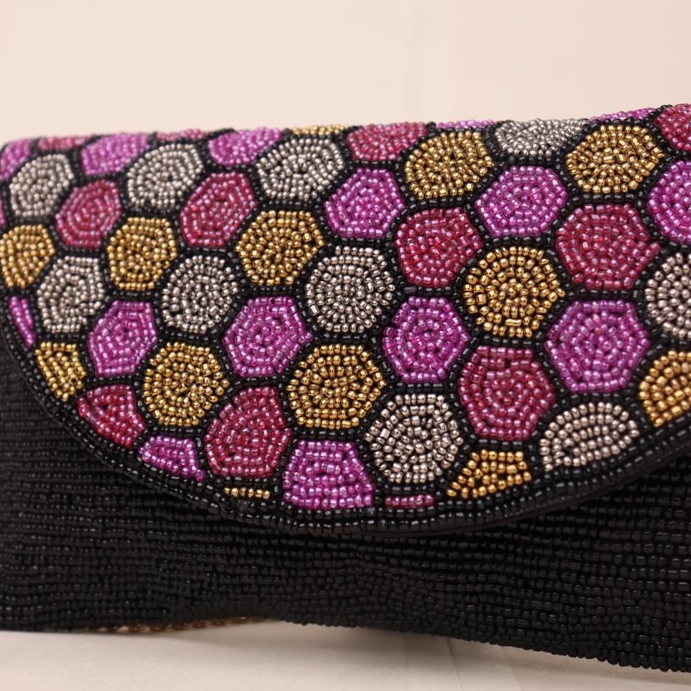 Hexagon Beaded Party Sling Bag – Multicolor Handcrafted Evening Clutch