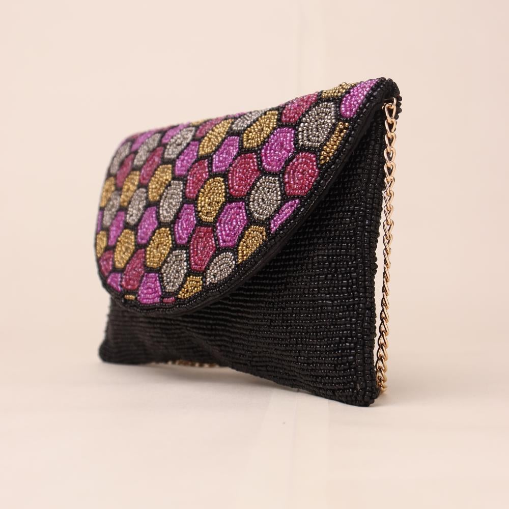 Hexagon Beaded Party Sling Bag – Multicolor Handcrafted Evening Clutch