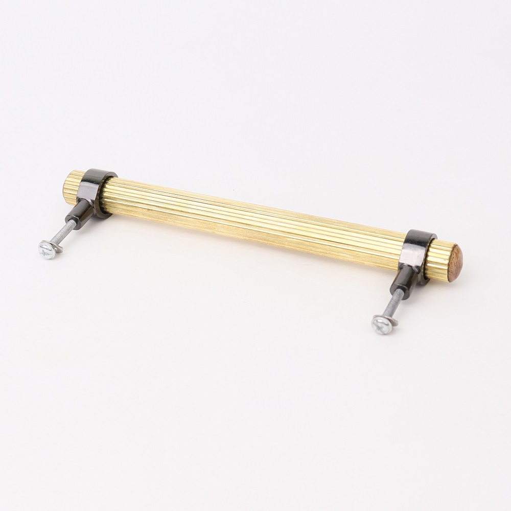 Adjustable Golden Brass and Wooden Tube Cabinet Handle (7 Inches)