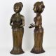 Handcrafted Dark Finish Brass Lady Statue in Tribal Art in Pair