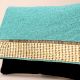 Turquoise Hand-Beaded Clutch with Woven Accent and Black Base