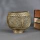 Handcrafted Odisha Brass Measuring Pot in Intricate Lattice Design for Ethnic Decor
