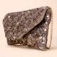 Silver Cascade Sequin Hand-Embroidered Sling Bag with Gold Chain Strap